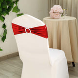 5 pack Metallic Red Spandex Chair Sashes With Attached Round Diamond Buckles