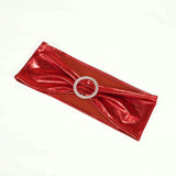 5 pack Metallic Red Spandex Chair Sashes With Attached Round Diamond Buckles