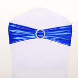 5 pack Metallic Royal Blue Spandex Chair Sashes With Attached Round Diamond Buckles #whtbkgd