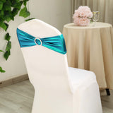 5 pack Metallic Peacock Teal Spandex Chair Sashes With Attached Round Diamond Buckles
