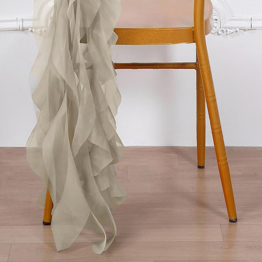 1 Set Natural Chiffon Hoods With Ruffles Willow Chiffon Chair Sashes#whtbkgd