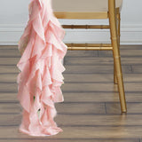 1 Set Rose Gold / Blush Chiffon Hoods With Ruffles Willow Chiffon Chair Sashes#whtbkgd