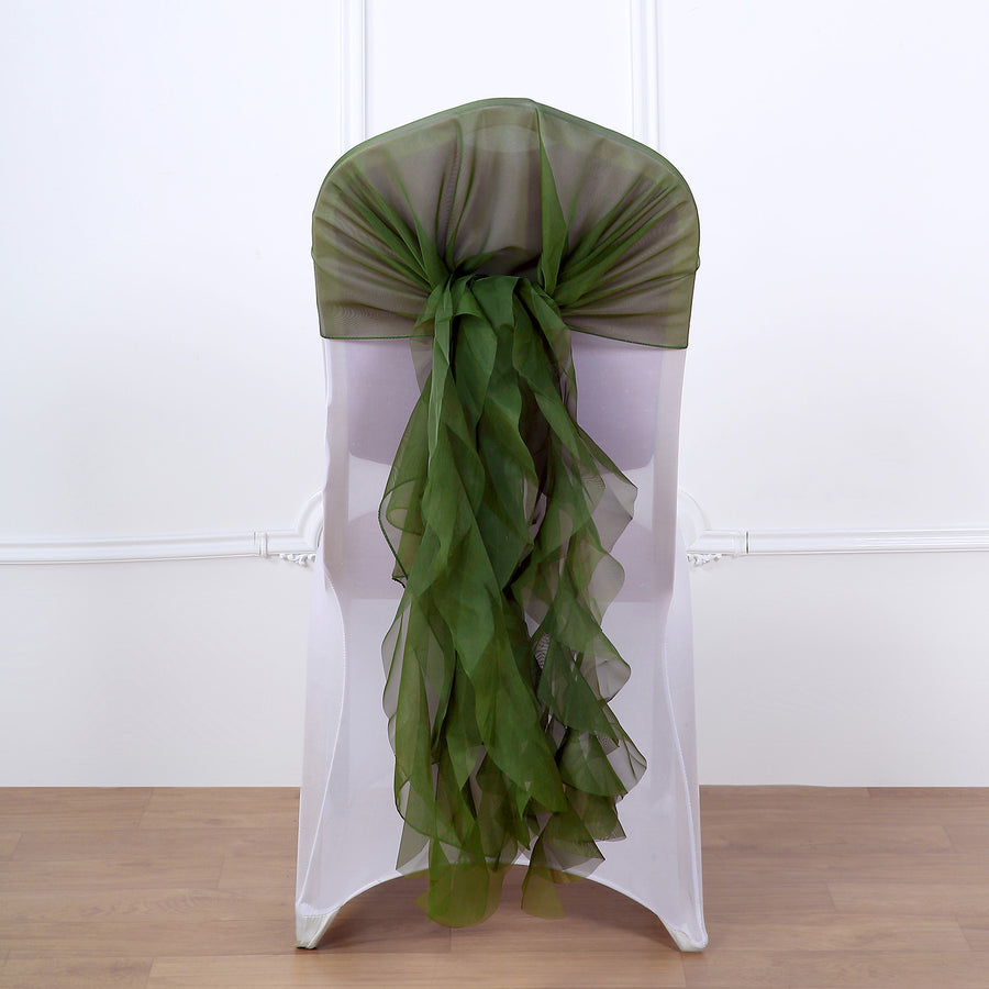 1 Set Olive Green Chiffon Hoods With Ruffles Willow Chiffon Chair Sashes