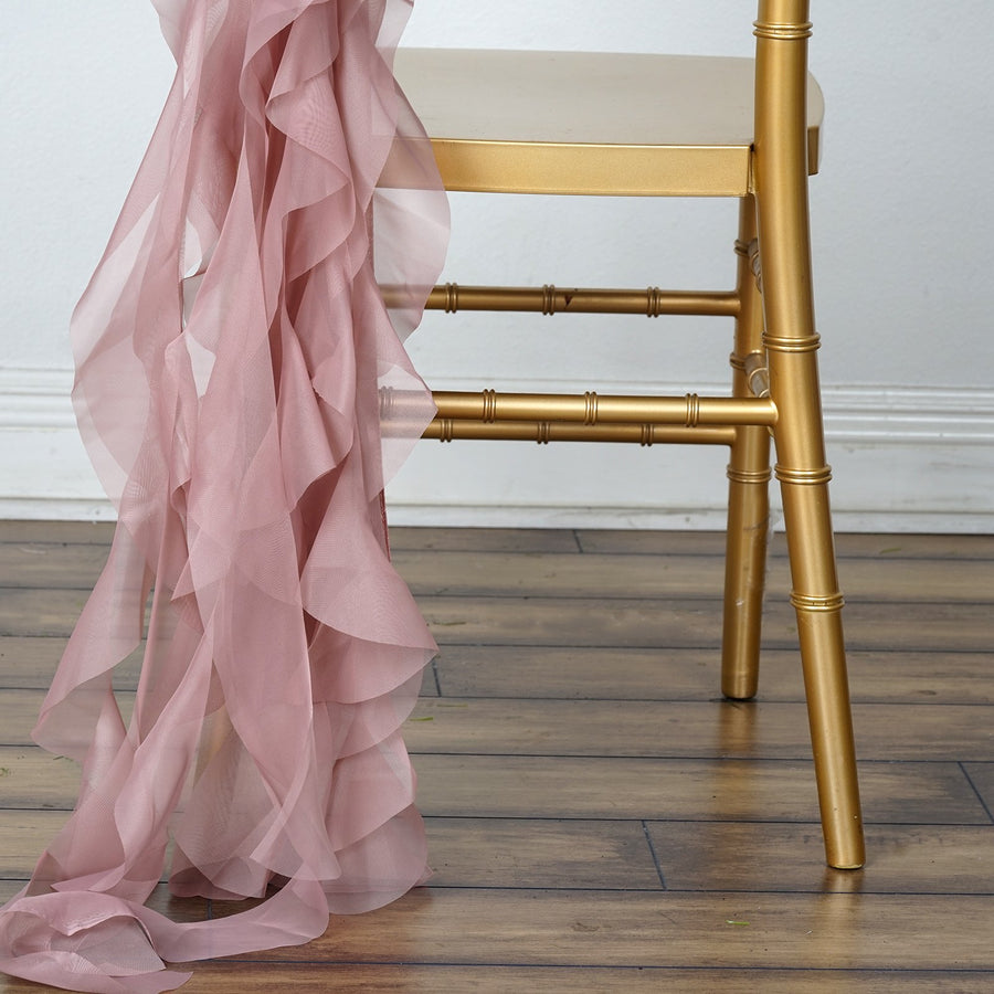 1 Set Dusty Rose Chiffon Hoods With Ruffles Willow Chiffon Chair Sashes#whtbkgd