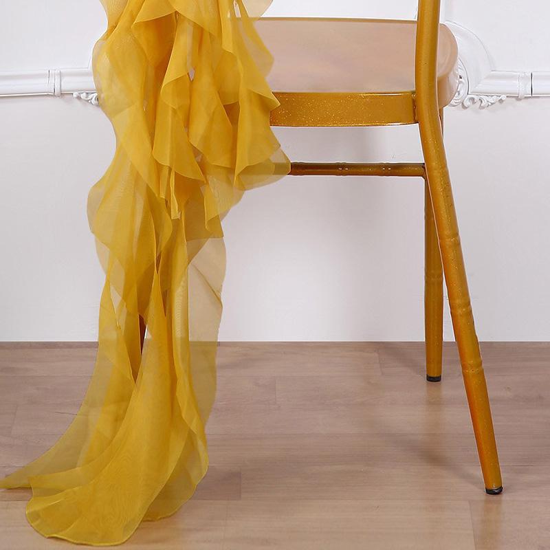 1 Set Mustard Yellow Chiffon Hoods With Ruffles Willow Chiffon Chair Sashes#whtbkgd