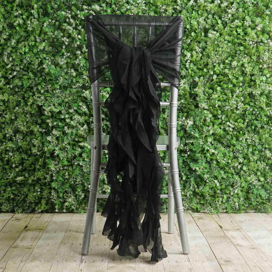 1 Set Black Chiffon Hoods With Ruffles Willow Chiffon Chair Sashes