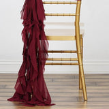 1 Set Burgundy Chiffon Hoods With Ruffles Willow Chiffon Chair Sashes#whtbkgd