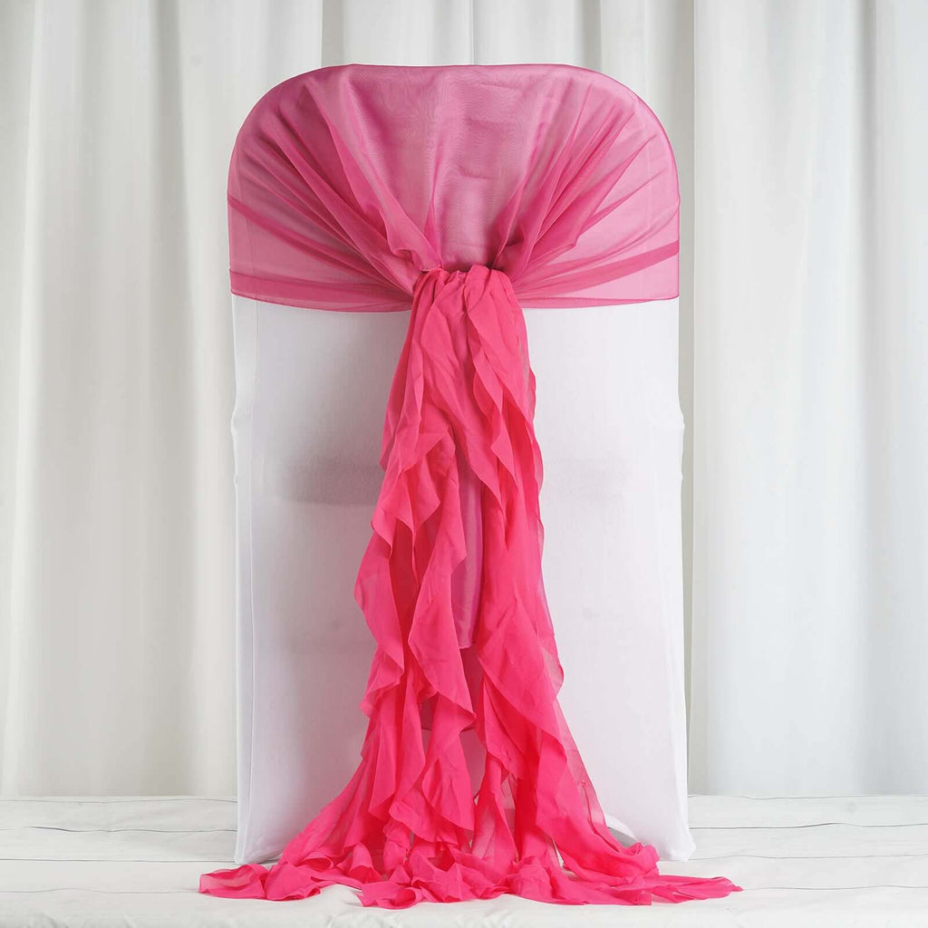 Ruffled Chiffon Chair Sashes Fuchsia by TableclothsFactory.com