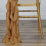 1 Set Gold Chiffon Hoods With Ruffles Willow Chiffon Chair Sashes#whtbkgd
