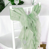 1 Set Sage Green Chiffon Hoods With Ruffles Willow Chiffon Chair Sashes