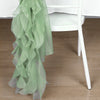 1 Set Sage Green Chiffon Hoods With Ruffles Willow Chiffon Chair Sashes#whtbkgd