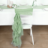 1 Set Sage Green Chiffon Hoods With Ruffles Willow Chiffon Chair Sashes