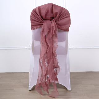 Elevate Your Event Decor with Mauve Chiffon Hoods and Ruffled Willow Chair Sashes