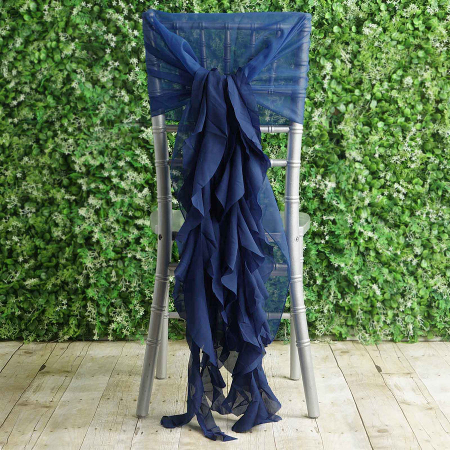 1 Set Navy Blue Chiffon Hoods With Ruffles Willow Chiffon Chair Sashes