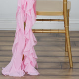 1 Set Pink Chiffon Hoods With Ruffles Willow Chiffon Chair Sashes#whtbkgd