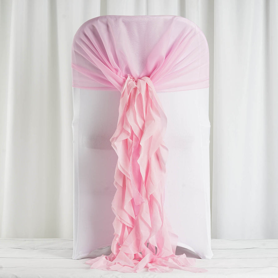 1 Set Pink Chiffon Hoods With Ruffles Willow Chiffon Chair Sashes