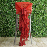 1 Set Red Chiffon Hoods With Ruffles Willow Chiffon Chair Sashes