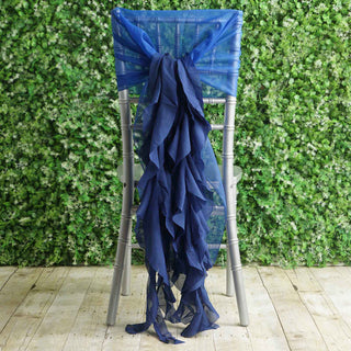 Create a Magical Atmosphere with Royal Blue Chiffon Hoods and Willow Chair Sashes
