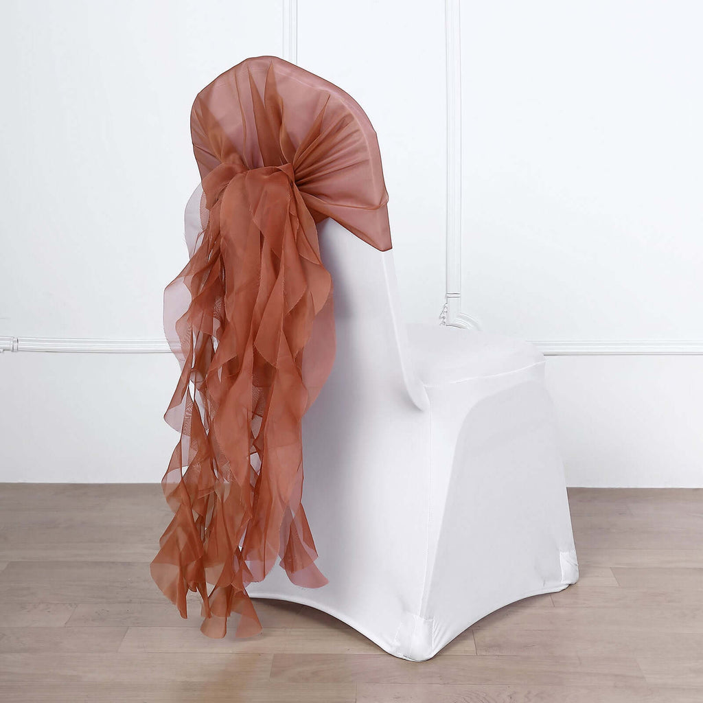 Ruffled Chiffon Chair Sashes Terracotta by TableclothsFactory.com