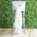 1 Set White Chiffon Hoods With Ruffles Willow Chiffon Chair Sashes
