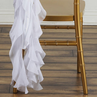 Enhance Your Event Decor with White Chiffon Hoods and Ruffled Willow Chair Sashes