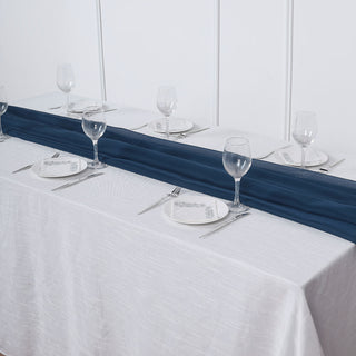 Add a Touch of Elegance with the 6ft Navy Blue Premium Chiffon Table Runner