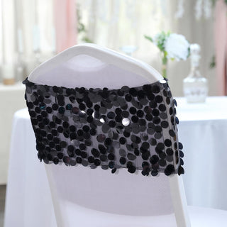 Add a Touch of Elegance with Black Big Payette Sequin Chair Sash Bands