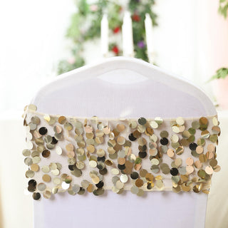 Elevate Your Event Decor with Champagne Big Payette Sequin Chair Sash Bands