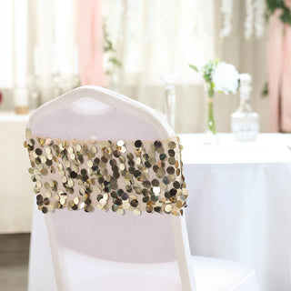 Add a Touch of Elegance with Champagne Big Payette Sequin Chair Sash Bands