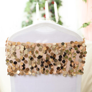 Create a Dazzling Display with Gold Big Payette Sequin Chair Sash Bands