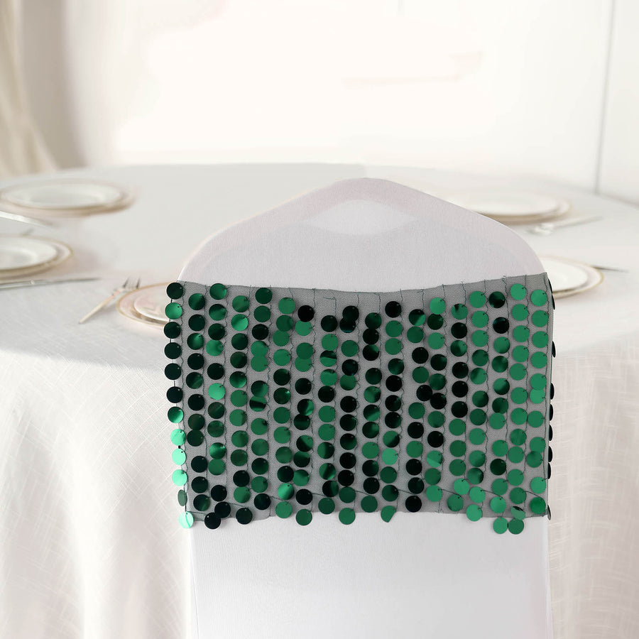 5 Pack | Hunter Emerald Green Big Payette Sequin Round Chair Sashes