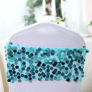 Turquoise Sequin Chair Sash Bands: The Perfect Event Decor
