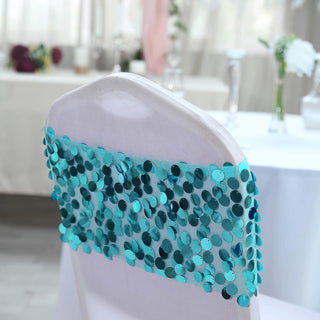 Turquoise Sequin Chair Sash Bands: Add Glamour to Your Event