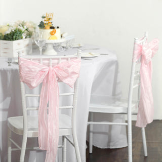 Elevate Your Event Decor with Blush Accordion Crinkle Taffeta Chair Sashes