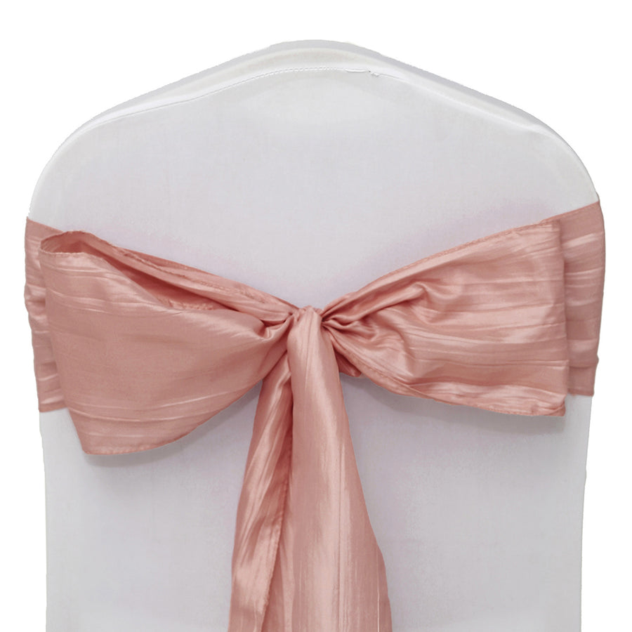 5 Pack | 6inch x 106inch Accordion Crinkle Taffeta Dusty Rose Chair Sashes#whtbkgd