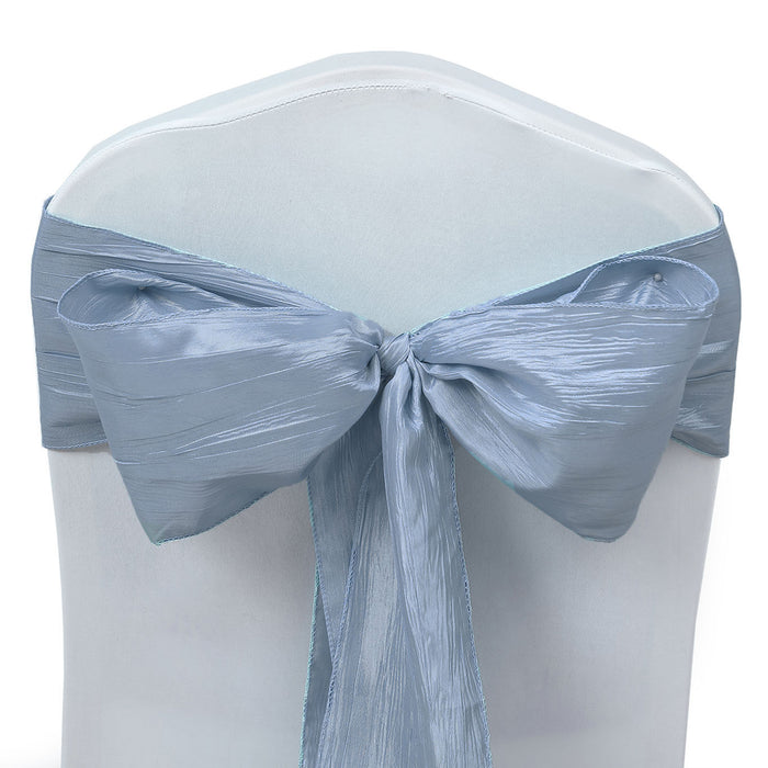 5 Pack | 6inch x 106inch Accordion Crinkle Taffeta Chair Sashes - Dusty Blue#whtbkgd