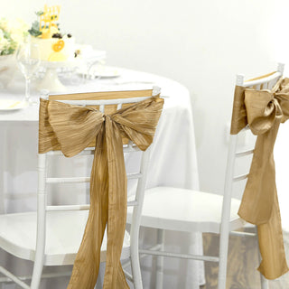 Create a Stunning Look with Gold Accordion Crinkle Taffeta Chair Sashes