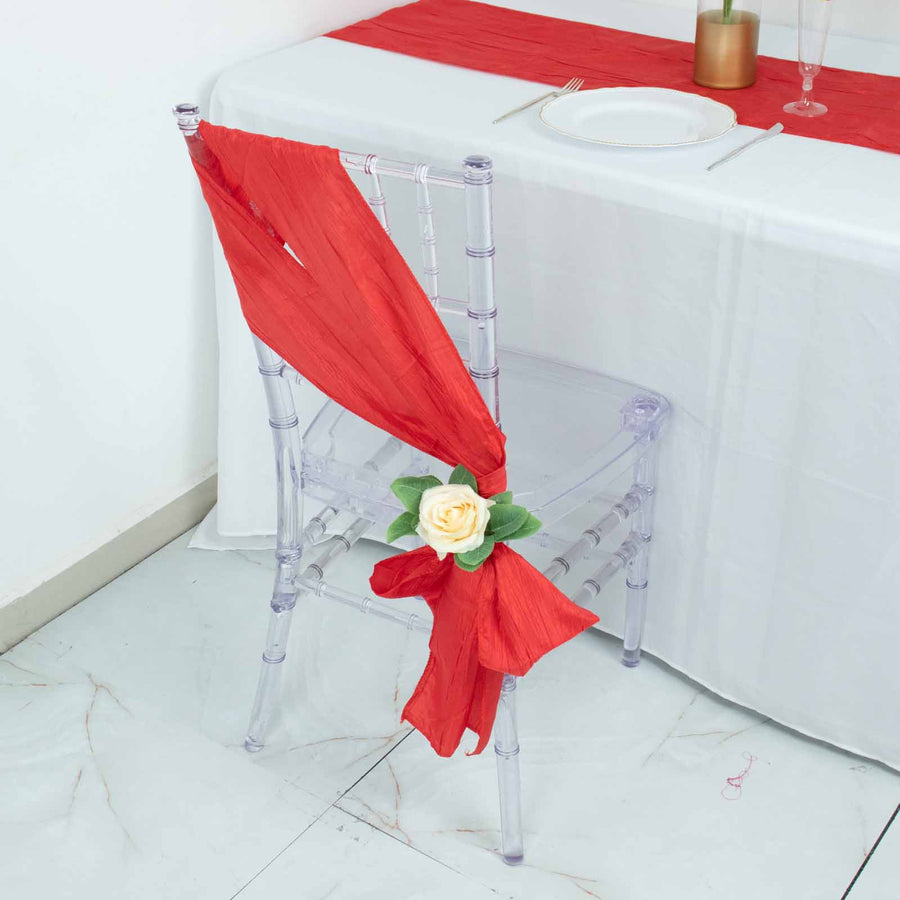 5 Pack | Red Accordion Crinkle Taffeta Chair Sashes - 6inch x 106inch