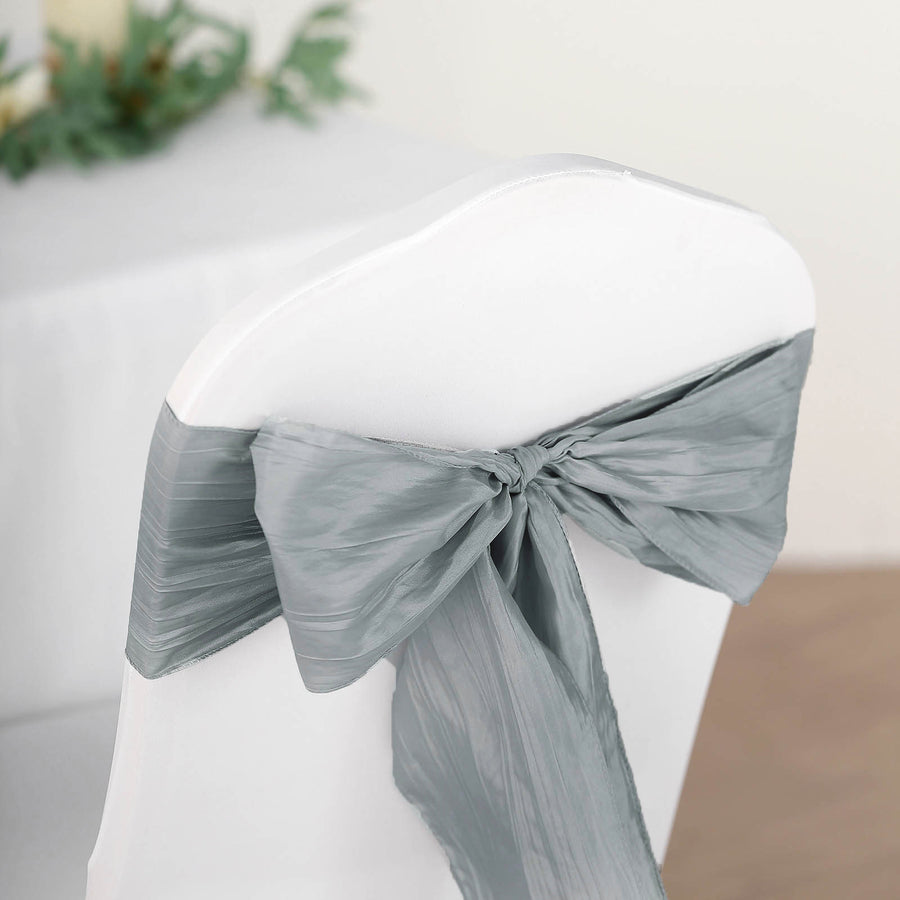 Pack of 5 | Accordion Crinkle Taffeta Chair Sashes - Silver