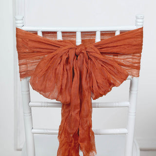 Event Décor with Terracotta (Rust) Gauze Cheesecloth Chair Sashes