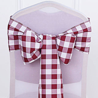 Create a Cozy and Stylish Atmosphere with Burgundy and White Buffalo Plaid Chair Sashes