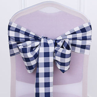 Navy Blue Buffalo Plaid Checkered Chair Sashes - Add Elegance to Your Event Decor