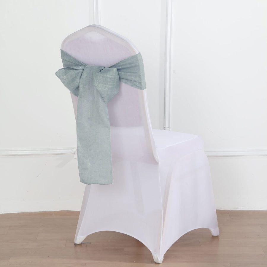 5 Pack | Dusty Blue Linen Chair Sashes, Slubby Textured Wrinkle Resistant Sashes