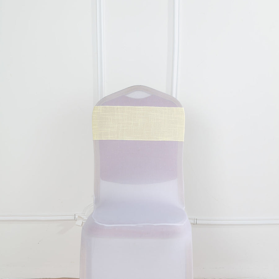 5 Pack | Ivory Linen Chair Sashes, Slubby Textured Wrinkle Resistant Sashes