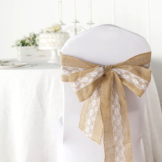 Natural Burlap Lace Chair Sash - Add Rustic Elegance to Your Event