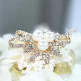 5 Pcs | Assorted Gold Plated Pearl and Rhinestone Brooches | Floral Sash Pin Brooch Bouquet Decor