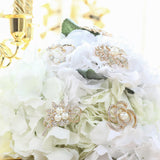 5 Pcs | Assorted Gold Plated Pearl and Rhinestone Brooches | Floral Sash Pin Brooch Bouquet Decor