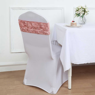 Dusty Rose Satin Rosette Chair Sashes: The Perfect Touch of Elegance