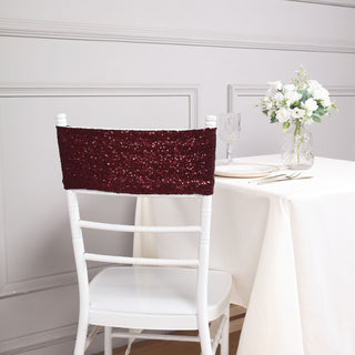 Add a Touch of Elegance with Burgundy Sequin Spandex Chair Sashes