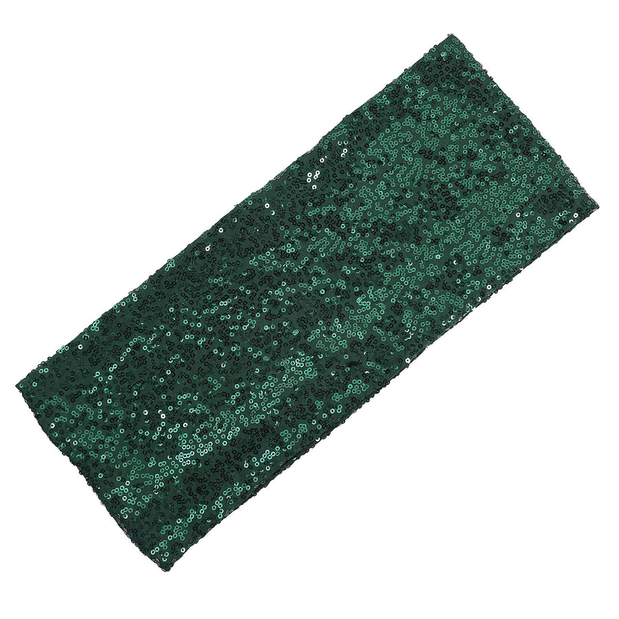 5 Pack | 6inch x 15inch Hunter Emerald Green Sequin Spandex Chair Sashes